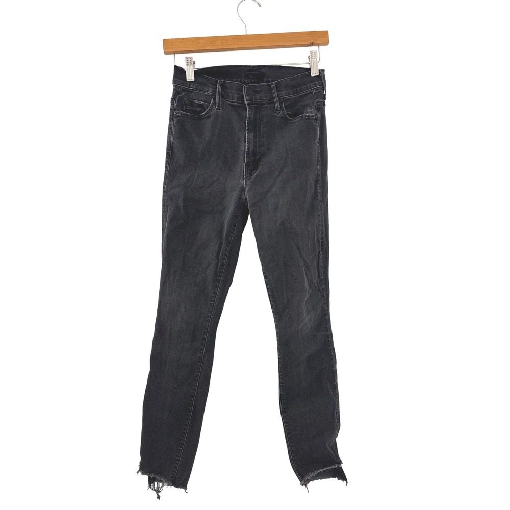 Mother Women's Black Denim Stunner Zip Ankle Step Fray Jeans Size 25 Preppy